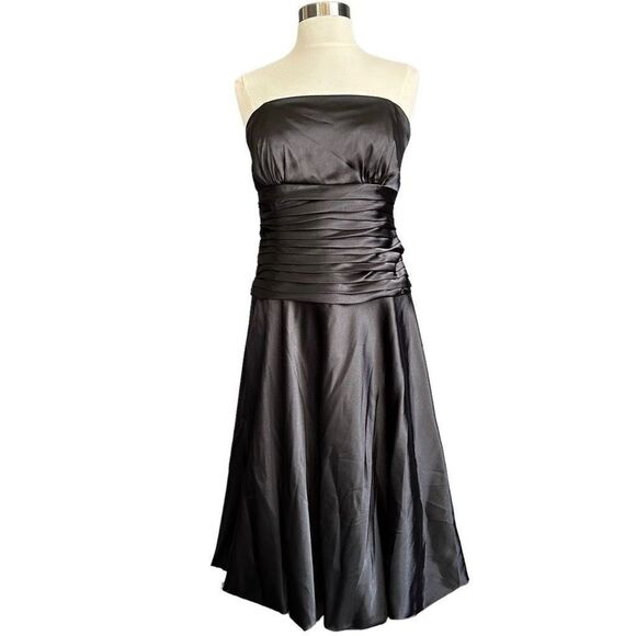 Dessy Collection 2057 Ruched Strapless Midi Cocktail Dress Black - Picture 1 of 7